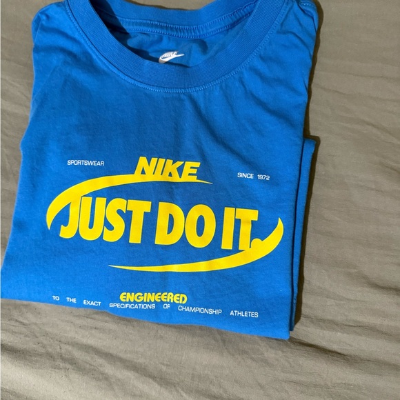 Nike Kids Blue Tee with Yellow 'Just Do It' Print - Picture 1 of 2